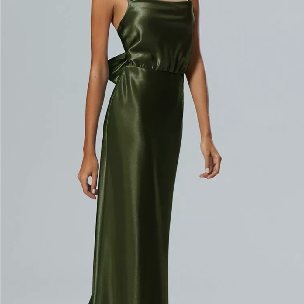 Elegant AW Bridal Lettice Dress Olive Green Satin Size 6